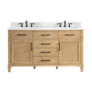 Altair 560060-WF-CW Solana 60 Inch Double Sink Bathroom Vanity in Weathered Fir with Calacatta White Quartz Stone Countertop