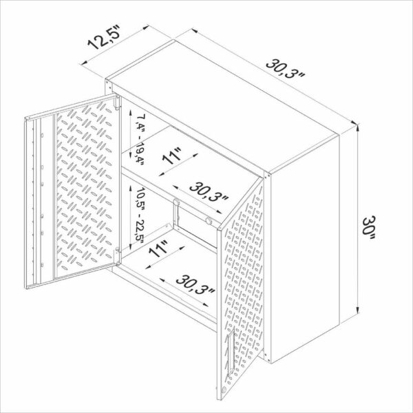 Manhattan Comfort Fortress 30" Floating Textured Metal Garage Cabinet with Adjustable Shelves in Grey