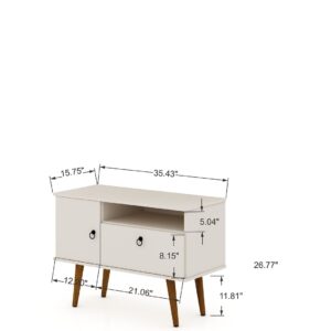 Manhattan Comfort Tribeca 35.43 Mid-Century Modern TV Stand with Solid Wood Legs in Off White