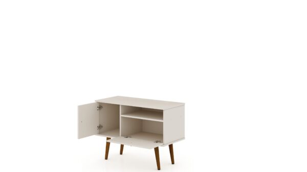 Manhattan Comfort Tribeca 35.43 Mid-Century Modern TV Stand with Solid Wood Legs in Off White