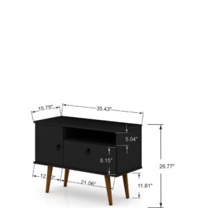 Manhattan Comfort Tribeca 35.43 Mid-Century Modern TV Stand with Solid Wood Legs in Black