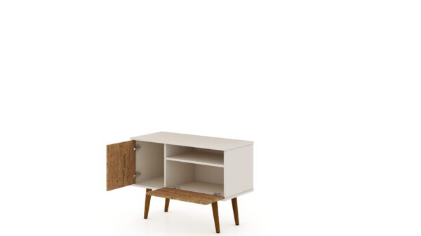 Manhattan Comfort Tribeca 35.43 Mid-Century Modern TV Stand with Solid Wood Legs in Off White and Nature