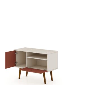 Manhattan Comfort Tribeca 35.43 Mid-Century Modern TV Stand with Solid Wood Legs in Off White and Terra Orange Pink