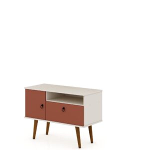 Manhattan Comfort Tribeca 35.43 Mid-Century Modern TV Stand with Solid Wood Legs in Off White and Terra Orange Pink