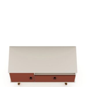 Manhattan Comfort Tribeca 35.43 Mid-Century Modern TV Stand with Solid Wood Legs in Off White and Terra Orange Pink