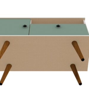 Manhattan Comfort Tribeca 35.43 Mid-Century Modern TV Stand with Solid Wood Legs in Off White and Green Mint