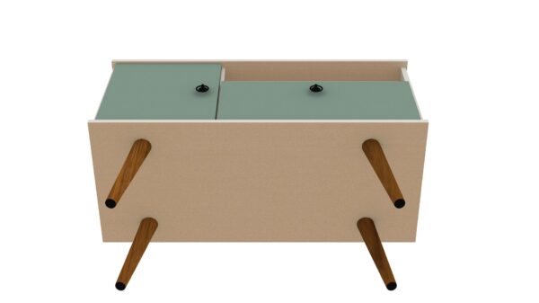 Manhattan Comfort Tribeca 35.43 Mid-Century Modern TV Stand with Solid Wood Legs in Off White and Green Mint