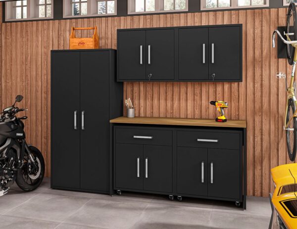 Manhattan Comfort Eiffel 6-Piece Garage Storage Set in Matte Black