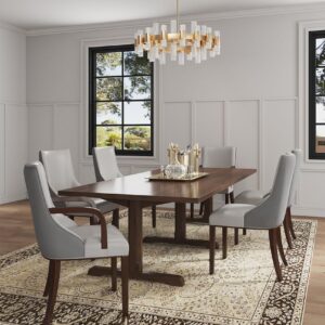 Manhattan Comfort Shubert 6-Piece Modern Faux Leather and Velvet Dining Chair Set in Light Grey