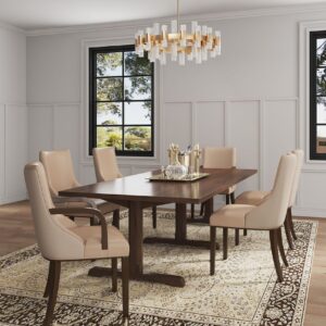 Manhattan Comfort Shubert 6-Piece Modern Faux Leather and Velvet Dining Chair Set in Tan