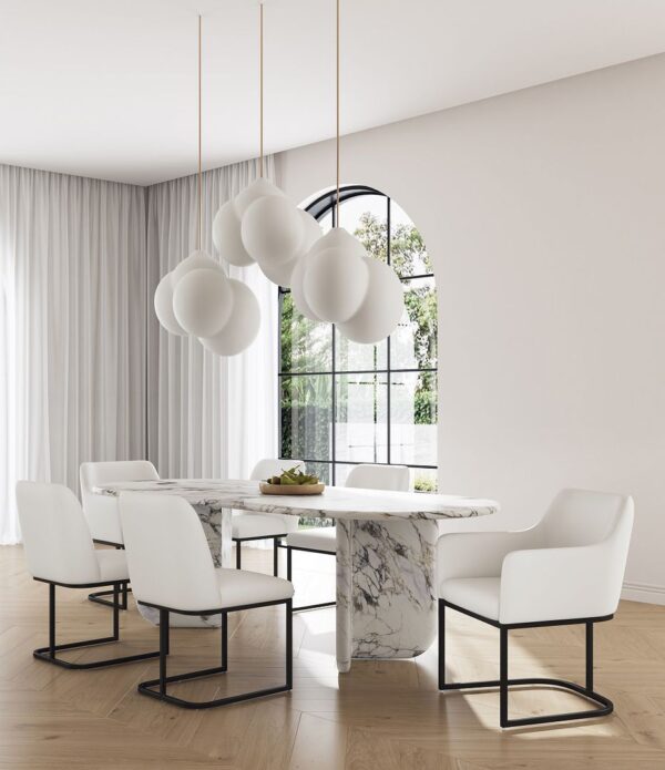 Manhattan Comfort Modern Serena 6 Piece Dining Set Upholstered in Leatherette with Steel Legs in Cream