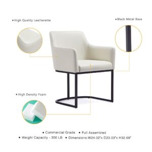 Manhattan Comfort Modern Serena 6 Piece Dining Set Upholstered in Leatherette with Steel Legs in Cream