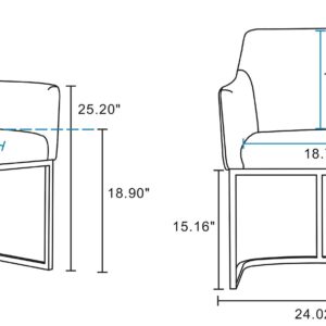 Manhattan Comfort Modern Serena 6 Piece Dining Set Upholstered in Leatherette with Steel Legs in Light Grey