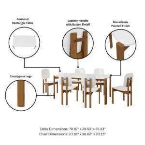 Manhattan Comfort Mid-Century Modern Gales 70.87 Dining Table with Solid Wood Legs in White - Set of 7