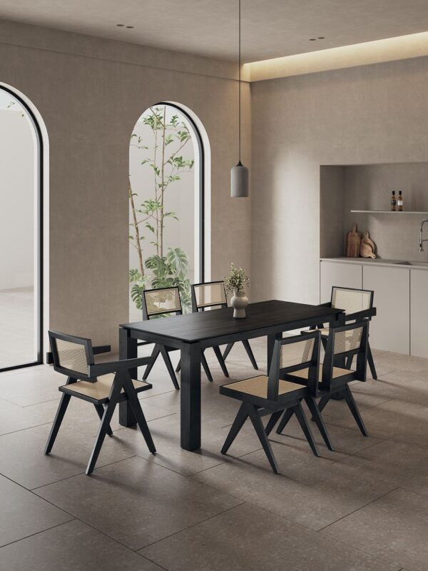 Manhattan Comfort 7-Piece Rockaway Modern 70.86 Solid Wood Dining Set in Black with 6 Hamlet Side and Arm Chairs