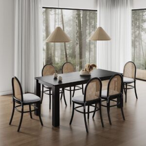 Manhattan Comfort 7-Piece Rockaway Modern 70.86 Solid Wood Dining Set in Black with 6 Paragon 1.0 Dining Chairs