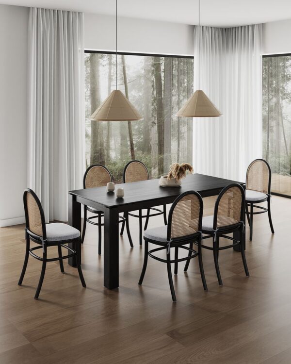 Manhattan Comfort 7-Piece Rockaway Modern 70.86 Solid Wood Dining Set in Black with 6 Paragon 1.0 Dining Chairs