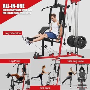 RetailHuntUSA Home Gym System Workout Station, Multifunctional Full Body Home Gym Equipment with Pulley System, Plate Loaded Home Gym Station with Various Exercise Attachments for Total Body Training