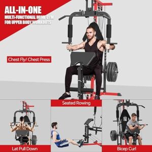 RetailHuntUSA Home Gym System Workout Station, Multifunctional Full Body Home Gym Equipment with Pulley System, Plate Loaded Home Gym Station with Various Exercise Attachments for Total Body Training