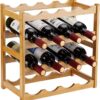 RetailHuntUSA Bamboo Wine Rack, Sturdy and Durable Countertop Wine Storage Cabinet Shelf for Pantry - 4 Tiers 16 Bottle Wine Rack