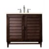 James Martin 620-V36-BNM-3EMR Portland 36 Inch Single Vanity in Burnished Mahogany with 3 CM Eternal Marfil Quartz Top