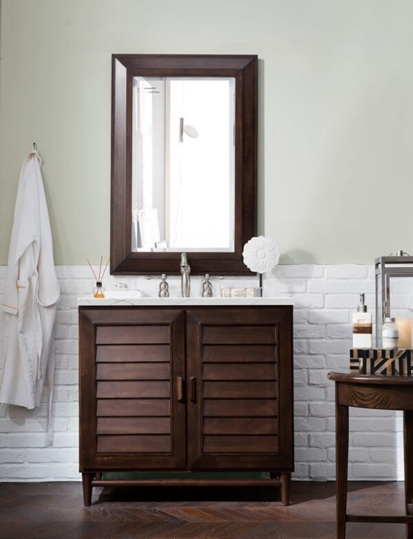 James Martin 620-V36-BNM-3ENC Portland 36 Inch Single Vanity Cabinet with Ethereal Noctis Quartz Top - Burnished Mahogany