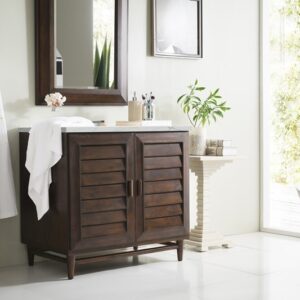 James Martin 620-V36-BNM-3ENC Portland 36 Inch Single Vanity Cabinet with Ethereal Noctis Quartz Top - Burnished Mahogany