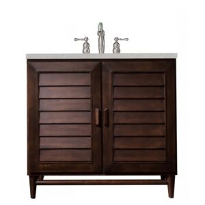 James Martin 620-V36-BNM-3ESR Portland 36 Inch Single Vanity in Burnished Mahogany with 3 CM Eternal Serena Quartz Top