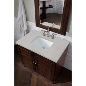 James Martin 620-V36-BNM-3ESR Portland 36 Inch Single Vanity in Burnished Mahogany with 3 CM Eternal Serena Quartz Top