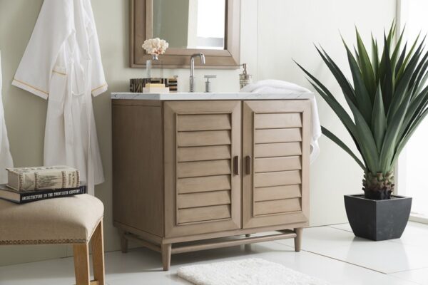 James Martin 620-V36-WW-3ENC Portland 36 Inch Single Vanity Cabinet with Ethereal Noctis Quartz Top - Whitewashed Walnut