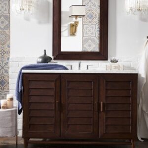 James Martin 620-V48-BNM-3CAR Portland 48 Inch Single Vanity in Burnished Mahogany with 3 cm Carrara Marble Top