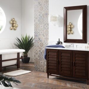 James Martin 620-V48-BNM-3AF Portland 48 Inch Single Vanity in Burnished Mahogany with 3 cm Arctic Fall Solid Surface Top