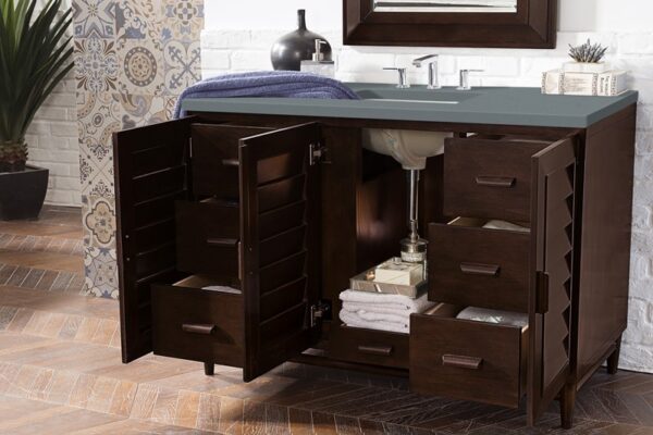 James Martin 620-V48-BNM-3CBL Portland 48 Inch Single Vanity Cabinet with Cala Blue Quartz Top - Burnished Mahogany