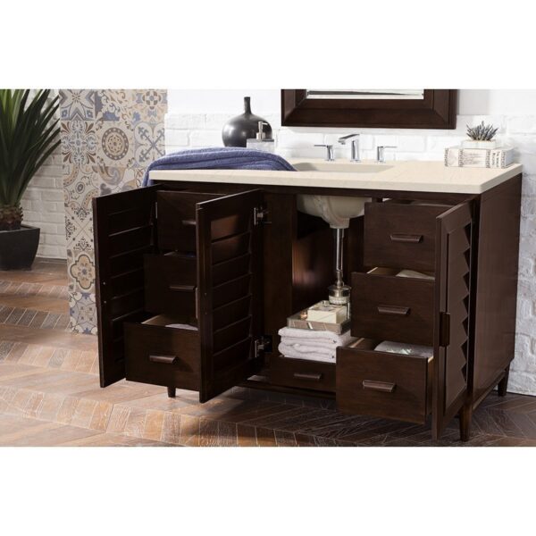 James Martin 620-V48-BNM-3EMR Portland 48 Inch Single Vanity in Burnished Mahogany with 3 CM Eternal Marfil Quartz Top