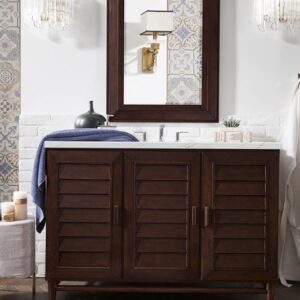 James Martin 620-V48-BNM-3ENC Portland 48 Inch Single Vanity Cabinet with Ethereal Noctis Quartz Top - Burnished Mahogany