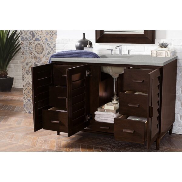 James Martin 620-V48-BNM-3ESR Portland 48 Inch Single Vanity in Burnished Mahogany with 3 CM Eternal Serena Quartz Top