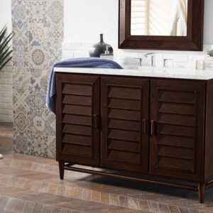 James Martin 620-V48-BNM-3AF Portland 48 Inch Single Vanity in Burnished Mahogany with 3 cm Arctic Fall Solid Surface Top