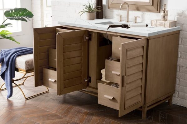 James Martin 620-V48-WW-3ENC Portland 48 Inch Single Vanity Cabinet with Ethereal Noctis Quartz Top - Whitewashed Walnut