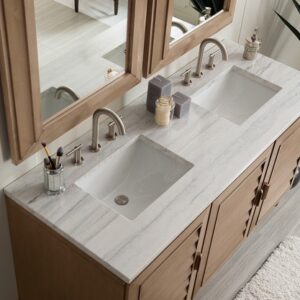 James Martin 620-V60D-WW-3AF Portland 60 Inch Double Vanity in Whitewashed Walnut with 3 cm Arctic Fall Solid Surface Top