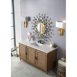 James Martin 620-V60S-WW-3WZ Portland 60 Inch Single Vanity in Whitewashed Walnut with 3cm White Zeus Quartz Top