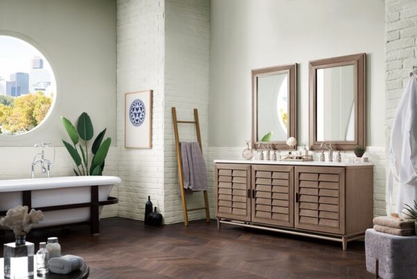 James Martin 620-V72-WW-3AF Portland 72 Inch Double Vanity in Whitewashed Walnut with 3 cm Arctic Fall Solid Surface Top