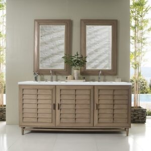 James Martin 620-V72-WW-3ENC Portland 72 Inch Double Vanity Cabinet with Ethereal Noctis Quartz Top - Whitewashed Walnut