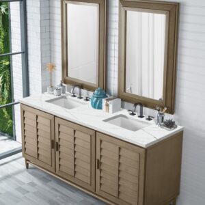 James Martin 620-V72-WW-3ENC Portland 72 Inch Double Vanity Cabinet with Ethereal Noctis Quartz Top - Whitewashed Walnut