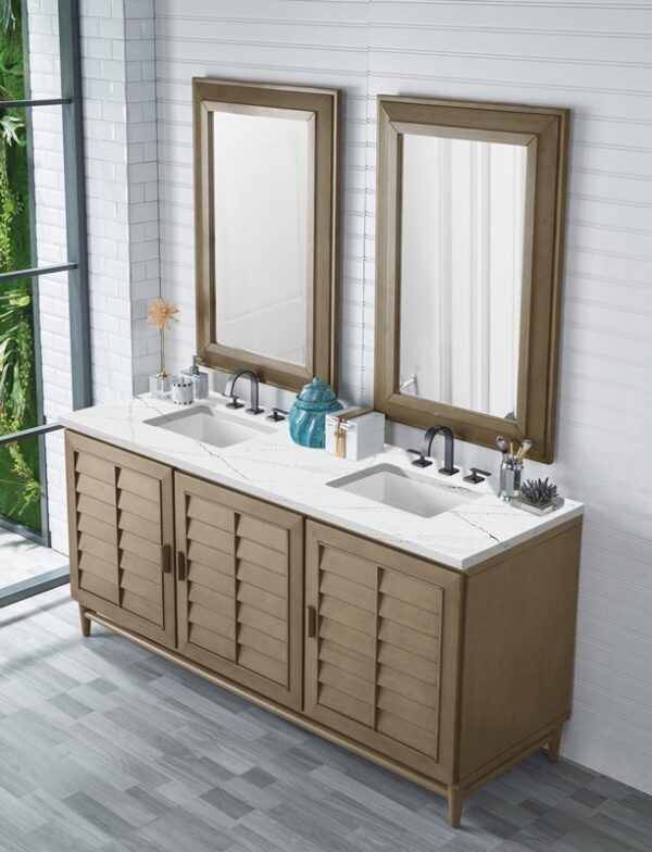 James Martin 620-V72-WW-3ENC Portland 72 Inch Double Vanity Cabinet with Ethereal Noctis Quartz Top - Whitewashed Walnut