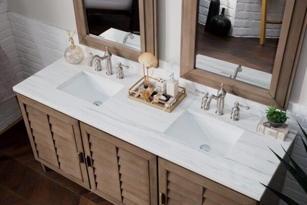 James Martin 620-V72-WW-3AF Portland 72 Inch Double Vanity in Whitewashed Walnut with 3 cm Arctic Fall Solid Surface Top