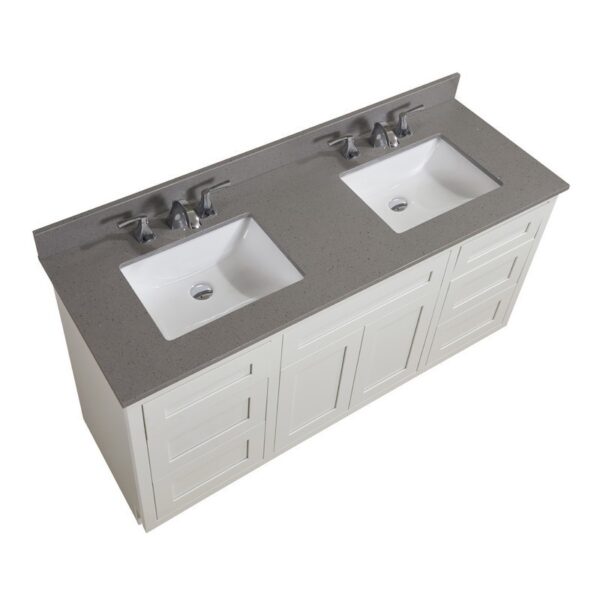 Altair 63061-CTP-MG Imperia 61 Inch Double Bathroom Vanity Top in Mountain Gray with Ceramic Rectangle Undermount Sinks