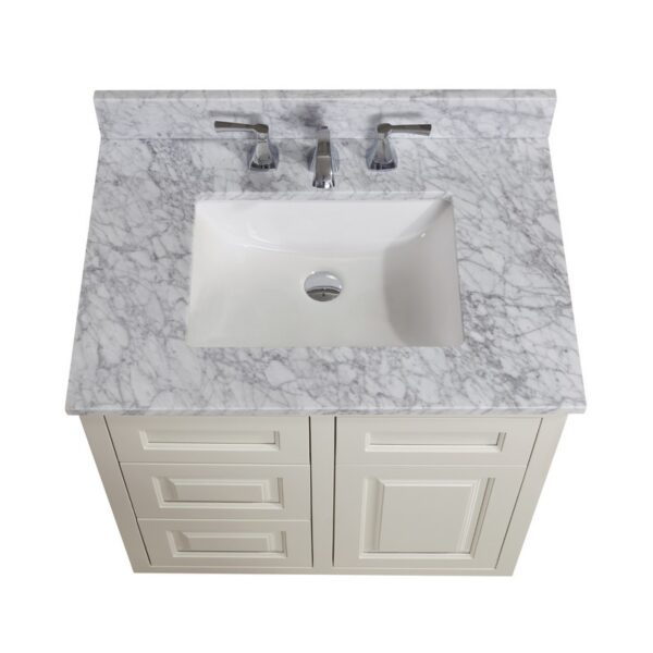 Altair 64031-CTP-CA Oristano 31 Inch Single Bathroom Vanity Top in Italian Carrara White with Ceramic Rectangle Undermount Sink