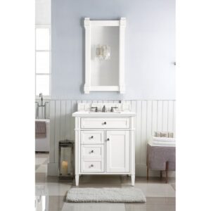 James Martin 650-V30-3WZ Brittany 30 Inch Single Vanity with 3cm White Zeus Quartz Top