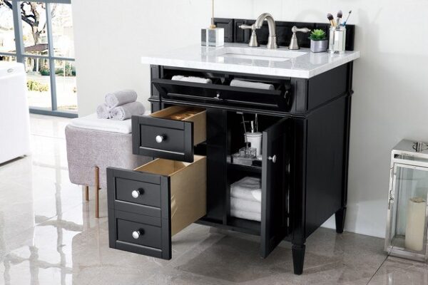 James Martin 650-V30-BKO-3AF Brittany 30 Inch Single Vanity in Black Onyx with 3 cm Arctic Fall Solid Surface Top