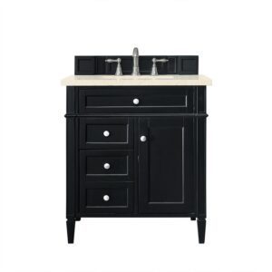 James Martin 650-V30-BKO-3EMR Brittany 30 Inch Single Vanity in Black Onyx with 3 CM Eternal Marfil Quartz Top